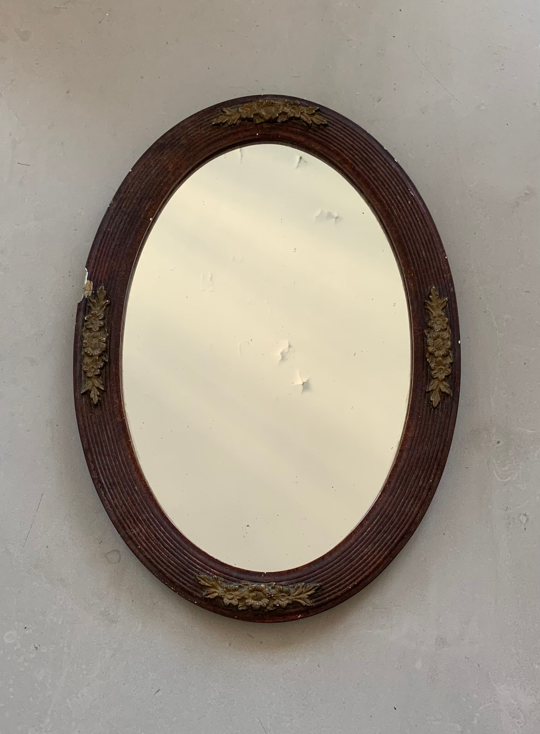 Old stitched oval mirror, 53x37 cm