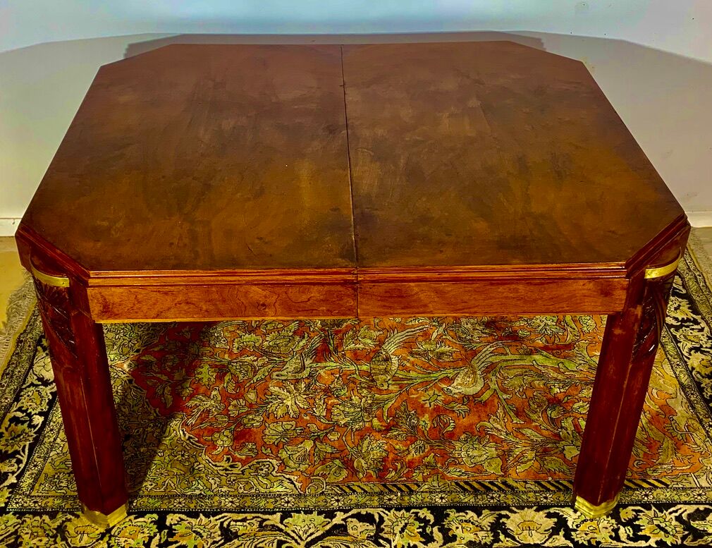 Art deco table 1920 in walnut with extensions, 8 people