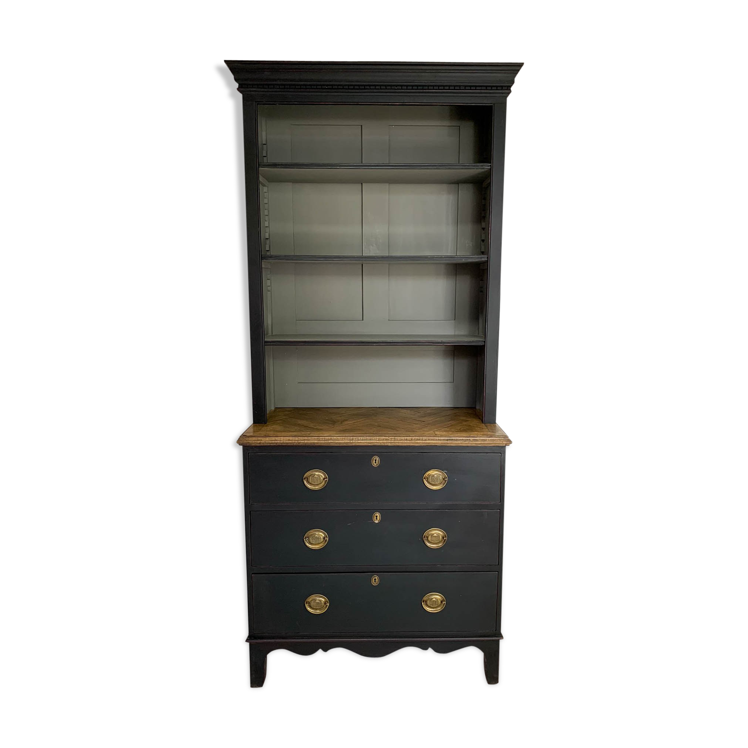 Antique black painted pine bookcase