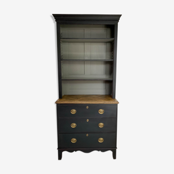 Antique black painted pine bookcase