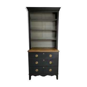 Antique black painted pine bookcase