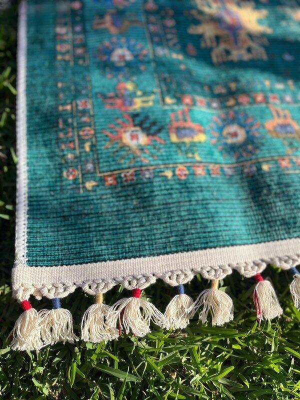 Modern rug with traditional Eastern patterns available for delivery only.