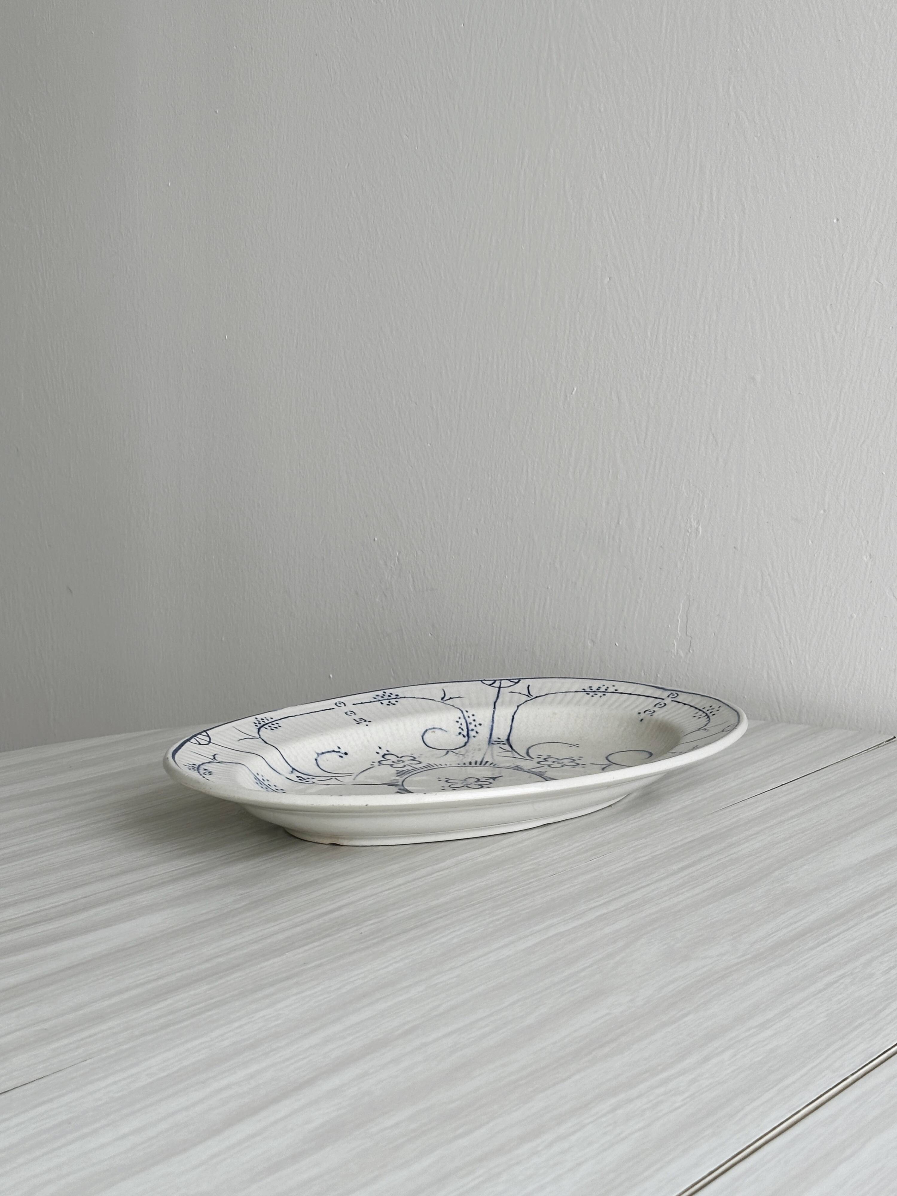 Vintage blue and white ceramic oval dish
