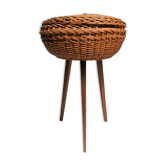 Wicker basket, Vintage Tripod worker. foot compass 50 years 60