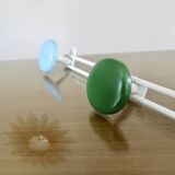Metal coat rack, 3 colored hooks from the 60s and 70s