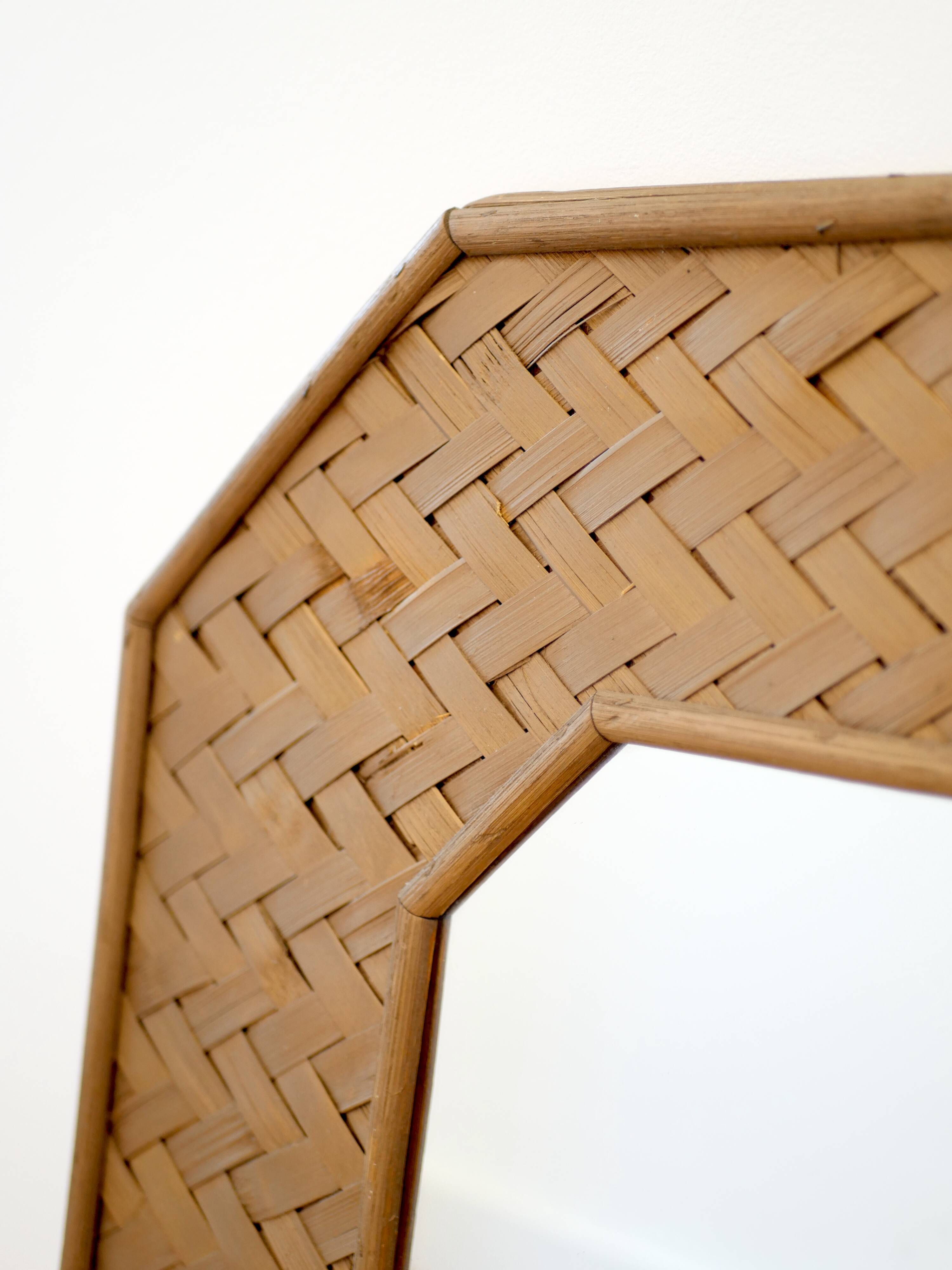 Octagonal mirror in woven bamboo