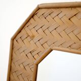 Octagonal mirror in woven bamboo