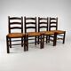 Set of 4 French Pine and Rush Dining Chairs, 1960s