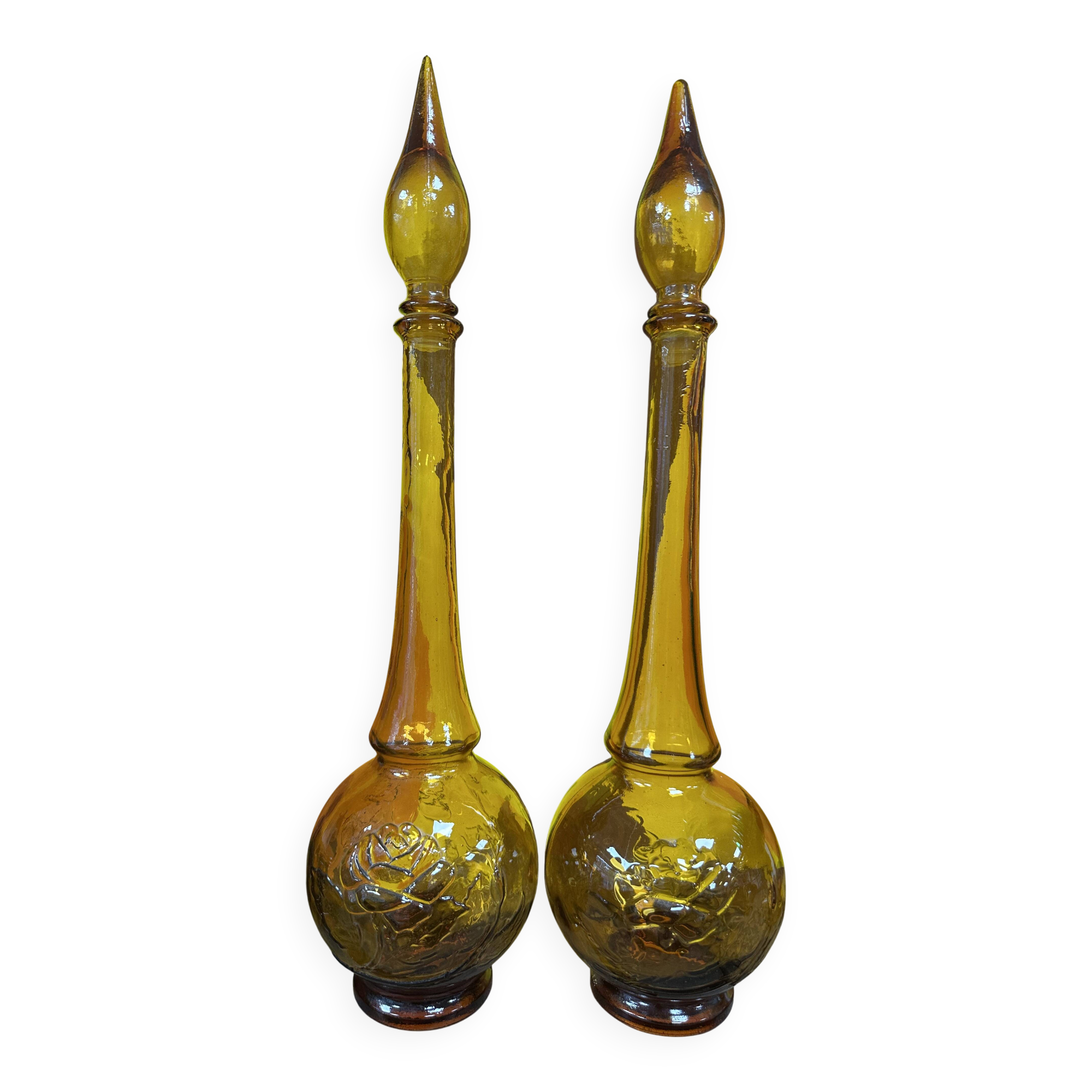 Large Italian Empoli glass carafes