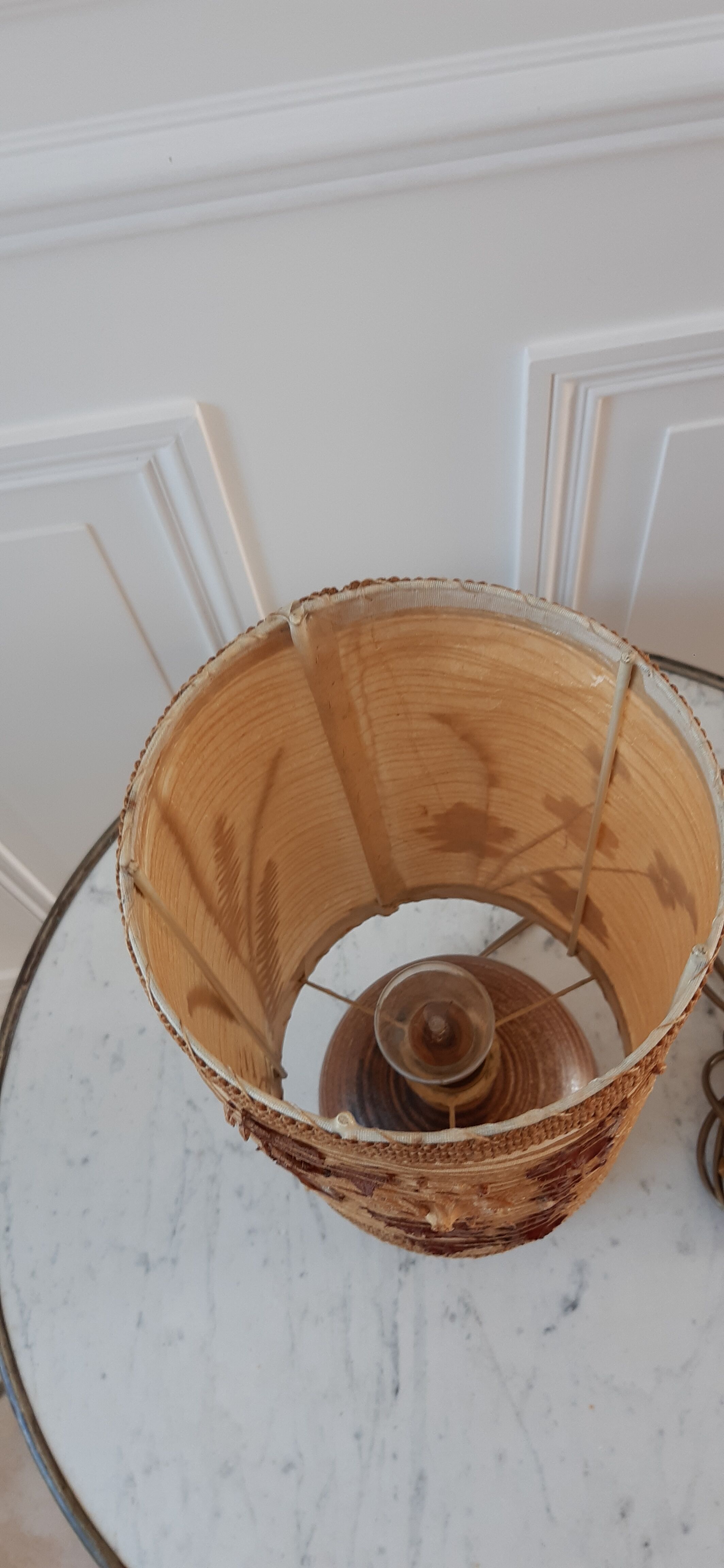 Sandstone lamp and lampshade in dried flowers 70s