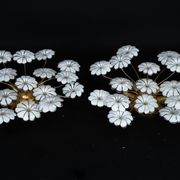 Pair of Murano white flower ceiling lamps. Italy 1980s