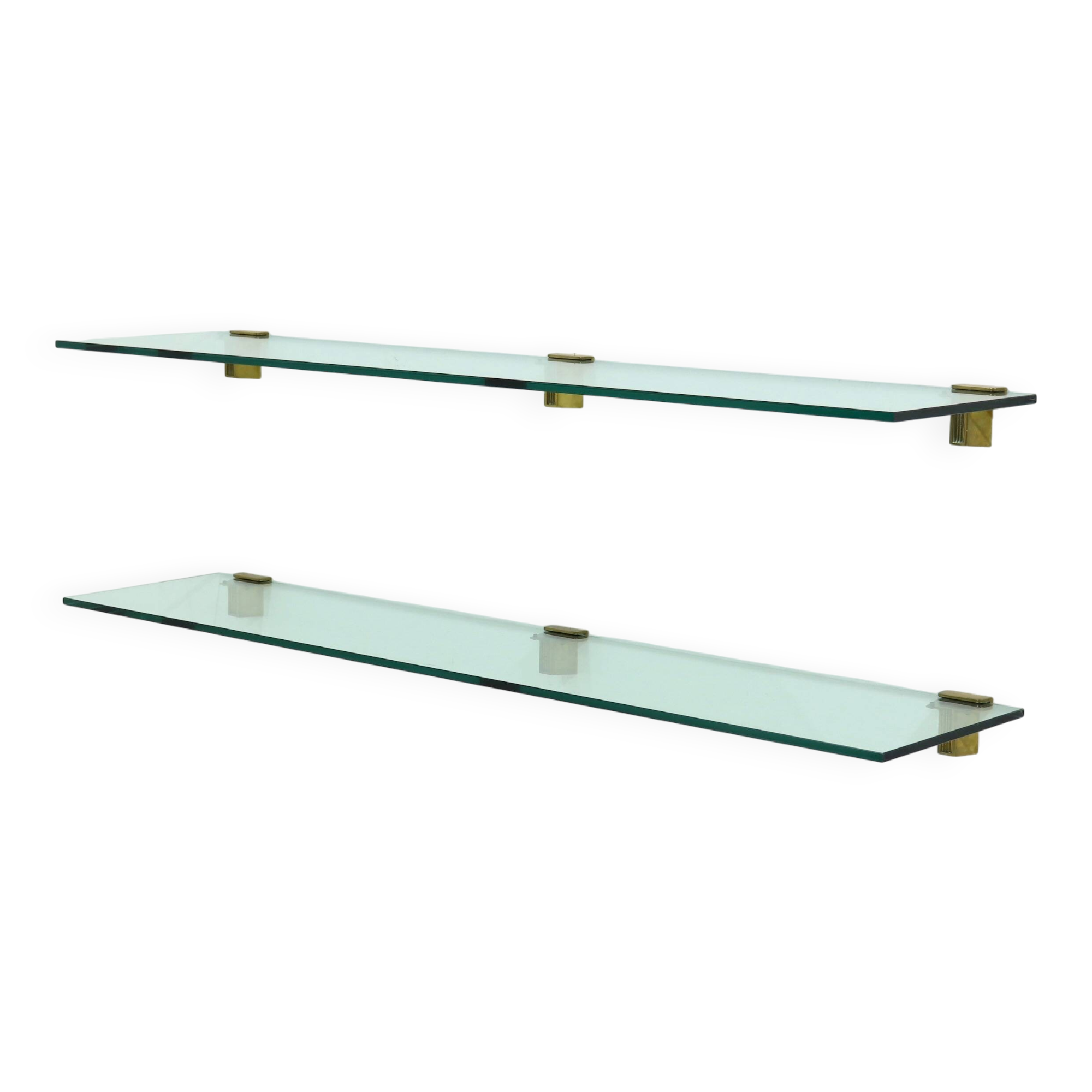 Rare Large Peter Ghyczy Brass and Glass Wall-Mounted Shelving Unit 1970s