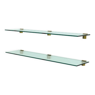 Rare Large Peter Ghyczy Brass and Glass Wall-Mounted Shelving Unit 1970s