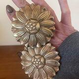 2 golden brass hooks with flower curtain tiebacks