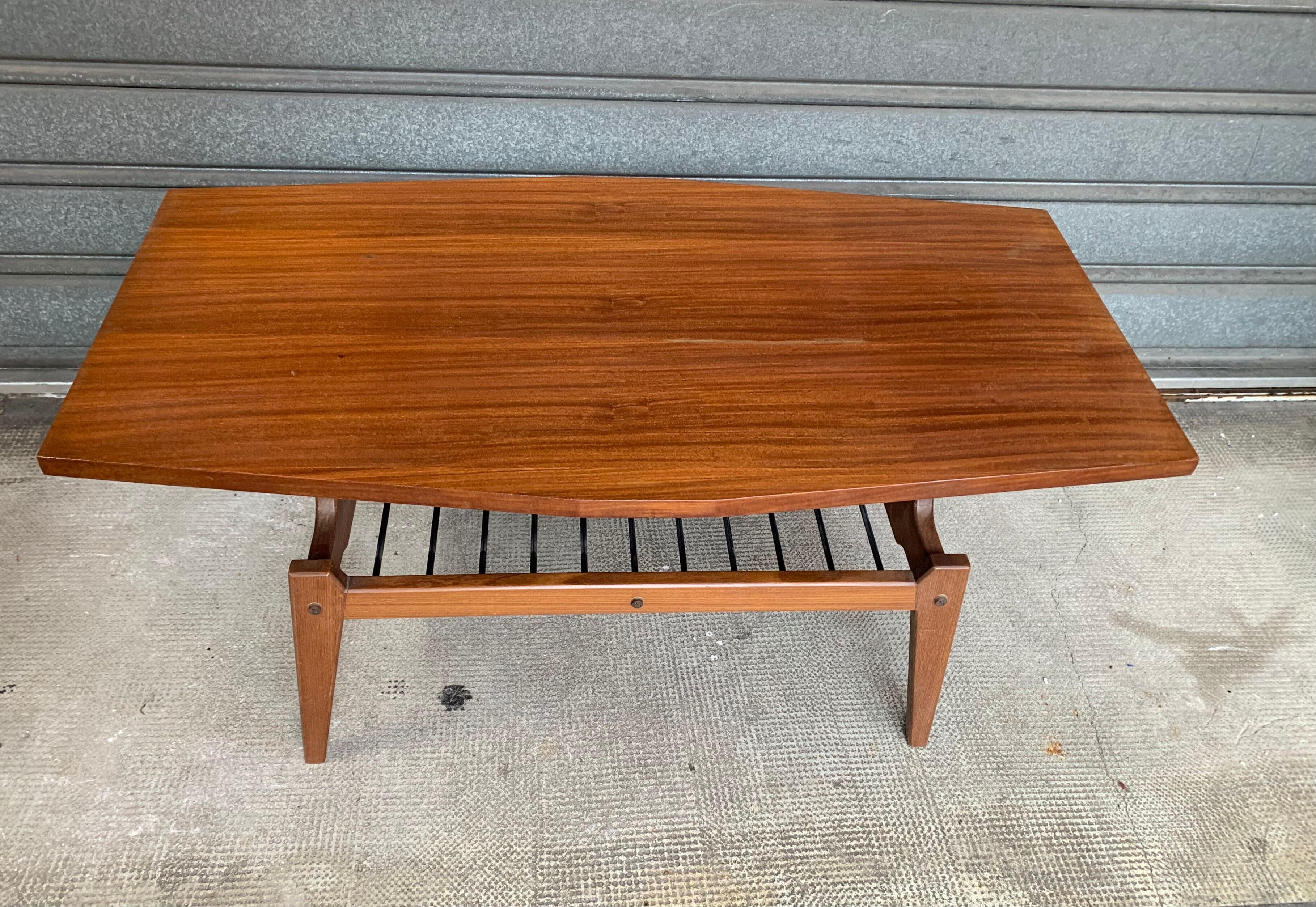 Scandinavian coffee table in teak veneer 60' years