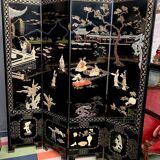 Antique Chinese bedroom screen, inlay of soapstone, jade, ivory, mother-of-pearl