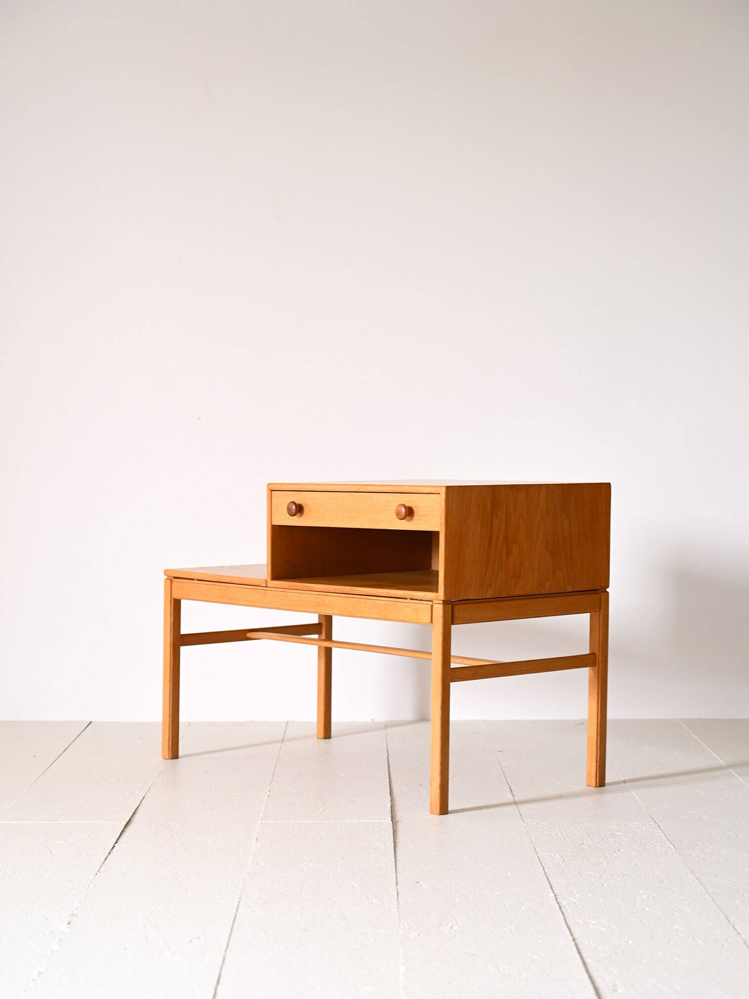 Scandinavian oak bench with drawer