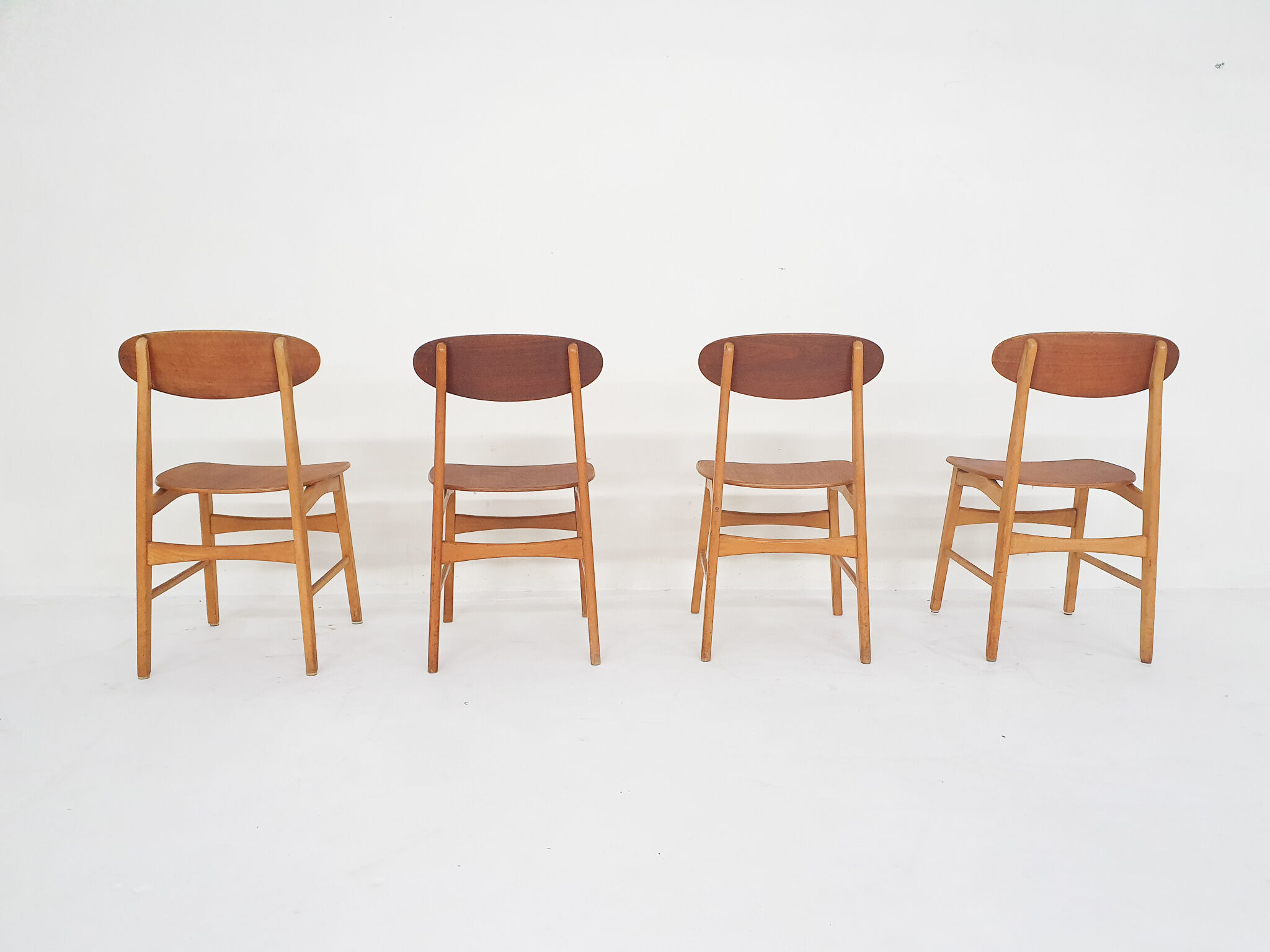 Set of four teak plywood chairs, The Netherlands 1950's