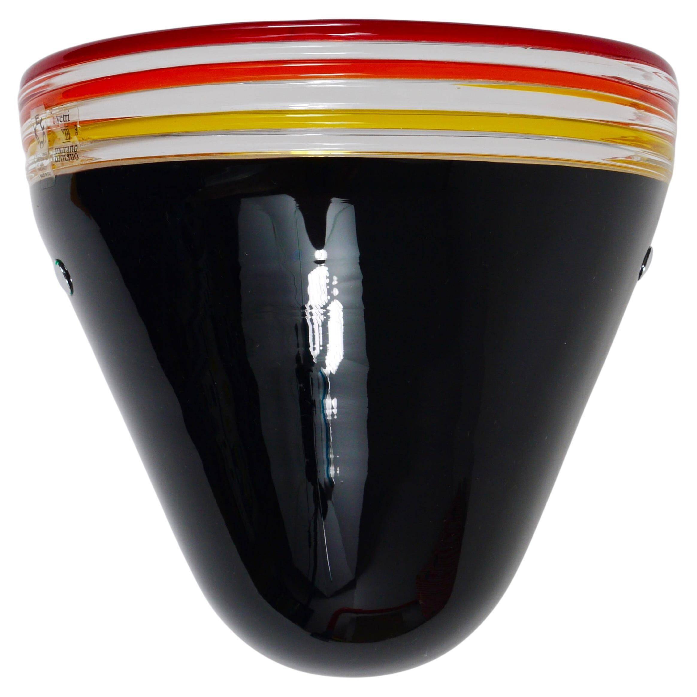 Lampe Appliquée Murale Febo Roberto Pamio, Verre de Murano Noir, Leucos, Italie, Années 1980