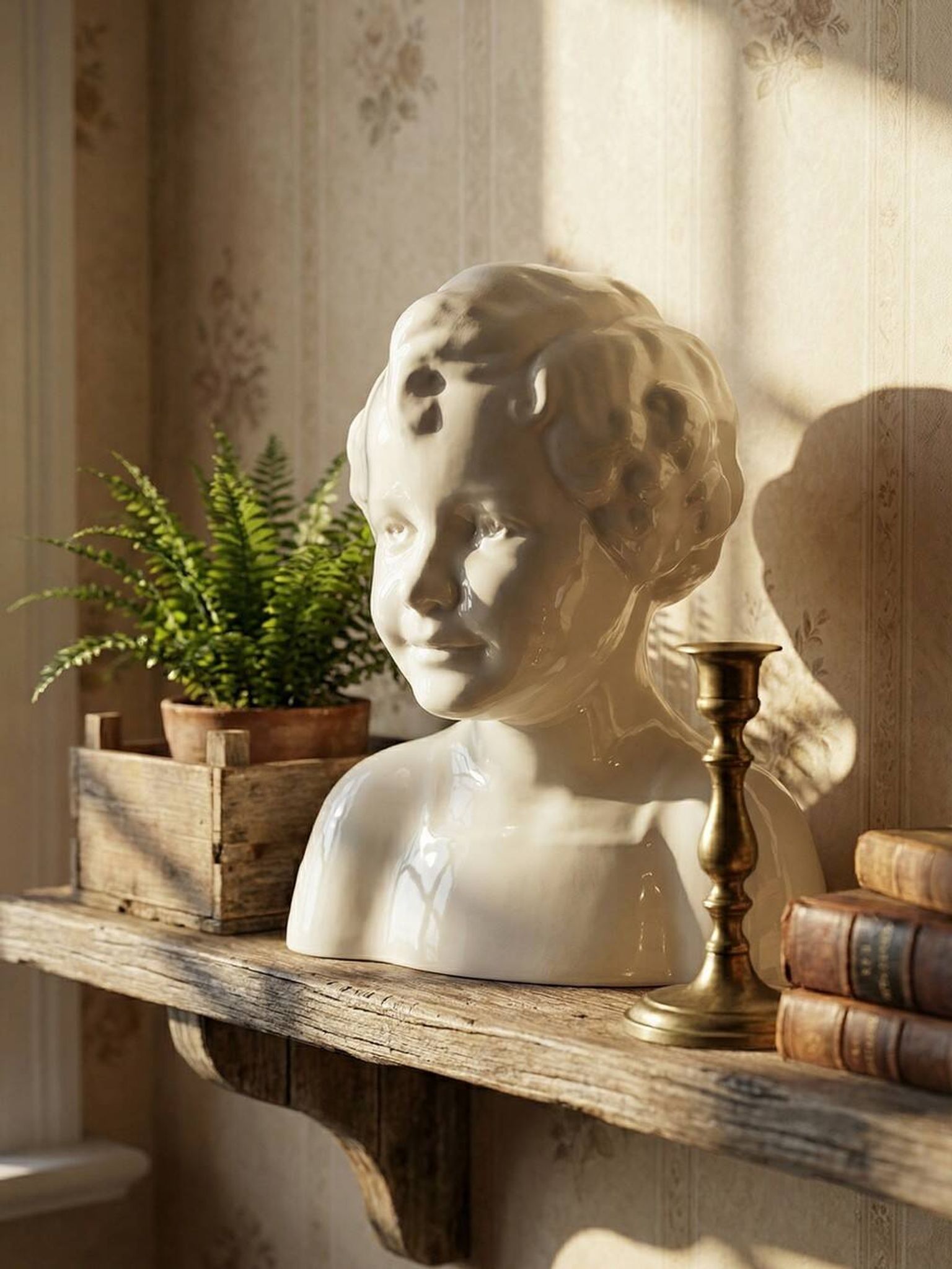 Very rare large faience bust from Sarreguemines, antique Art Deco.