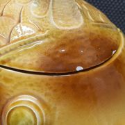 Old tureen yellow fish earthenware Sarreguemines France Slip