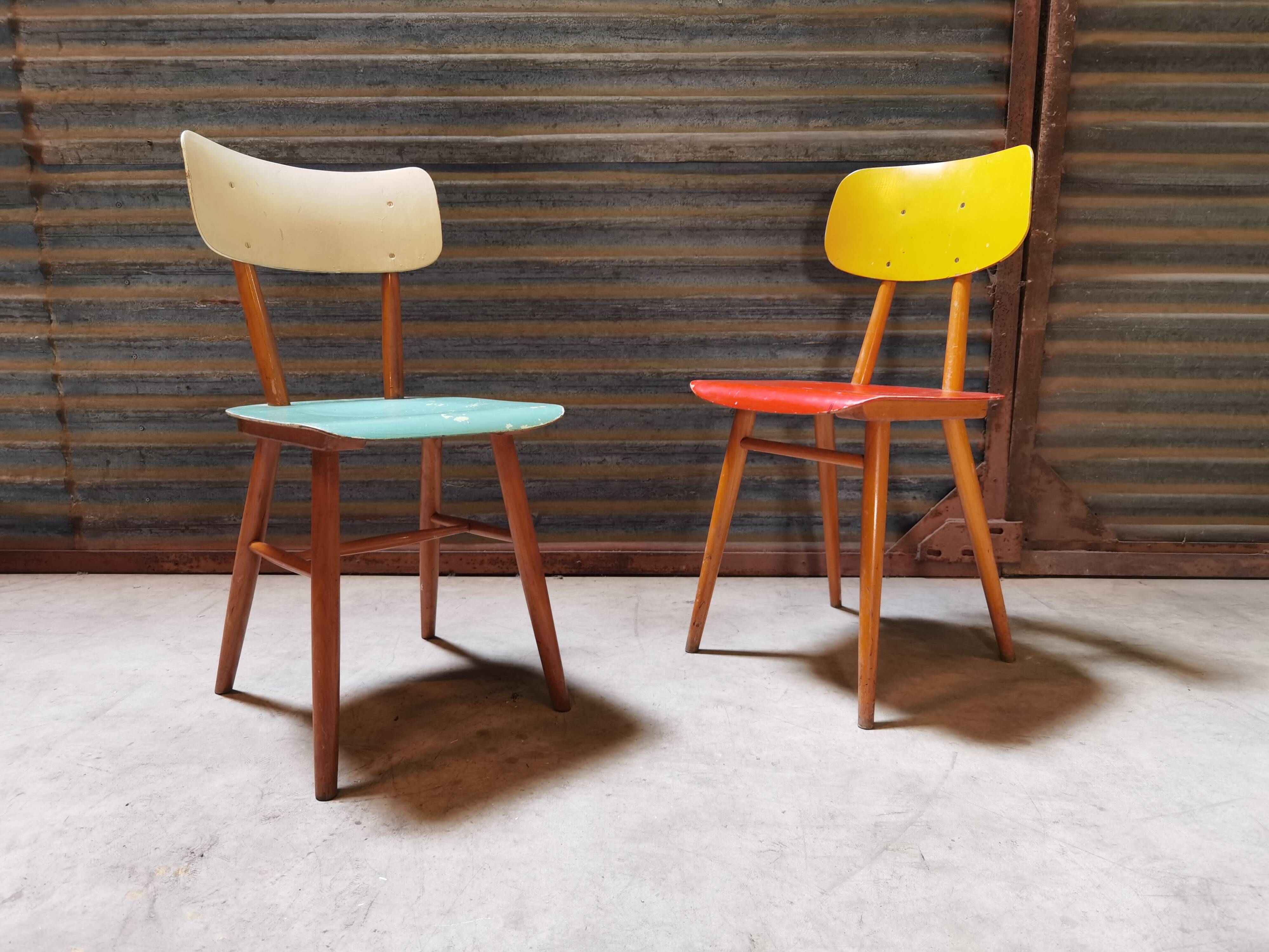 Pair of wooden chairs ton czech republic 1960