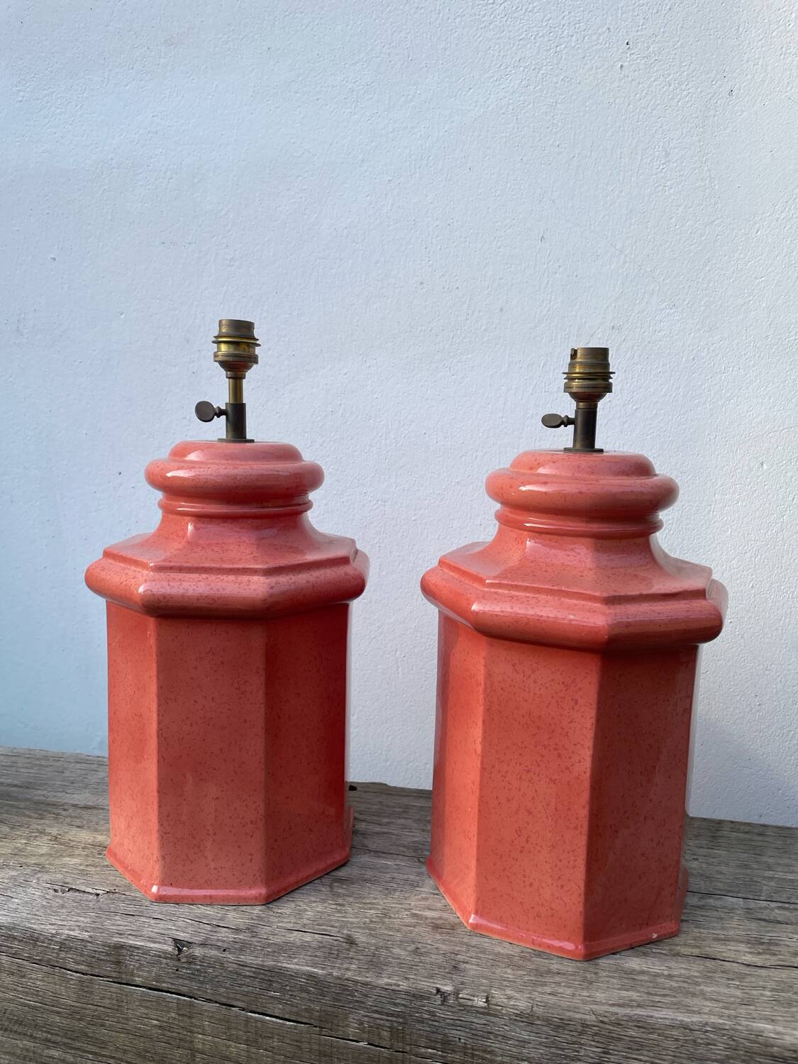Pair of speckled pink ceramic lamp bases