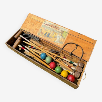 Ancien jeu de croquet en bois vintage