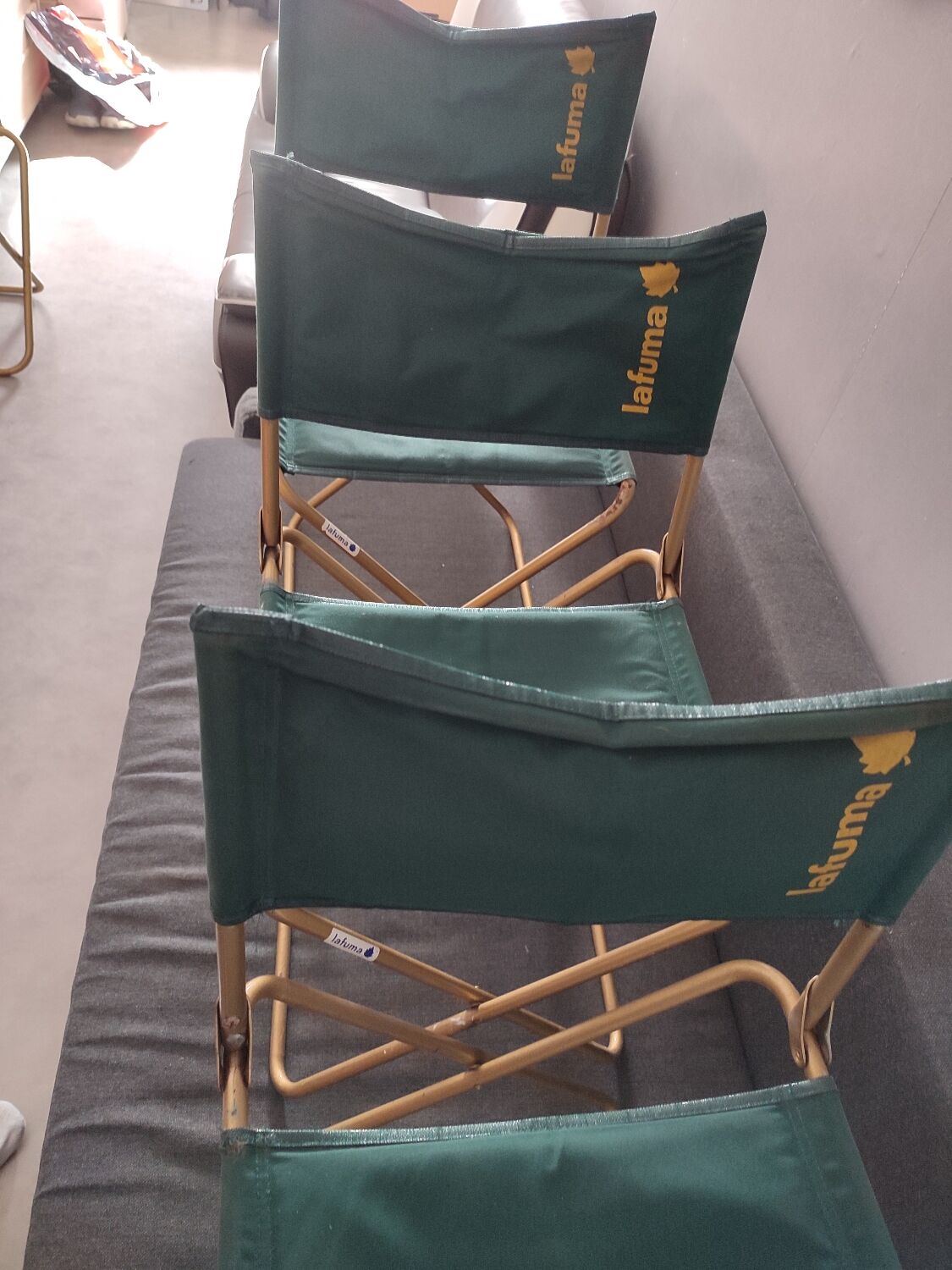 3 folding Lafuma green vintage camping seats