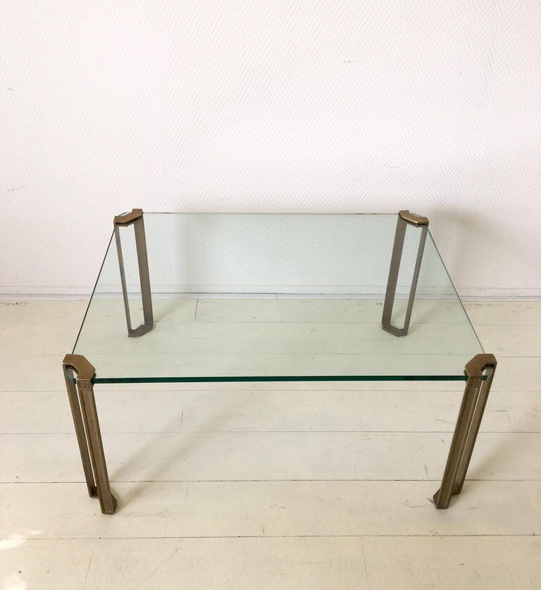 Glass and brass coffee table by Peter Ghyczy, 1970