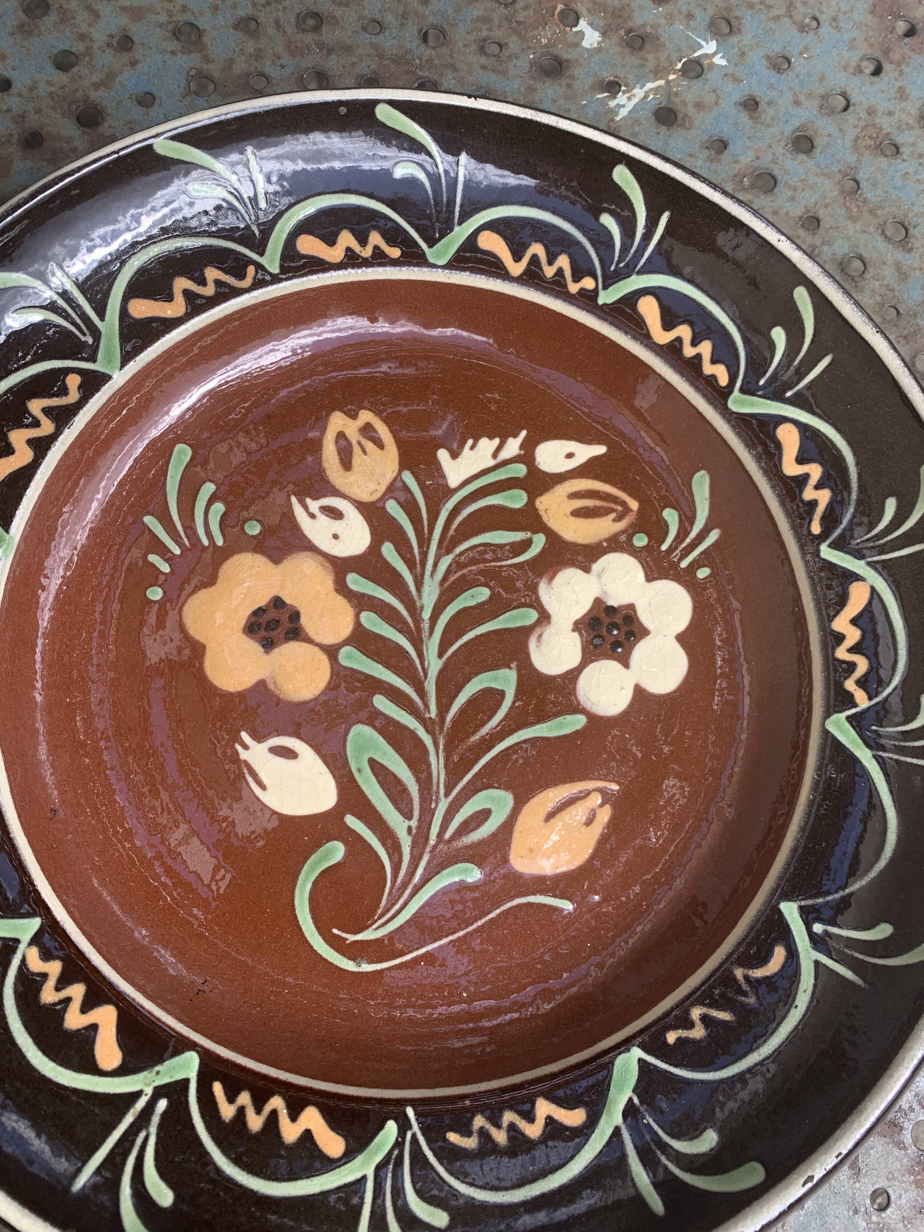 Alsatian decorative hollow dish, handmade pottery, Henri Siegfried, vintage