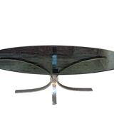 Table basse ovale en verre fumée année 70
