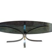 Oval smoked glass coffee table from the 1970s.