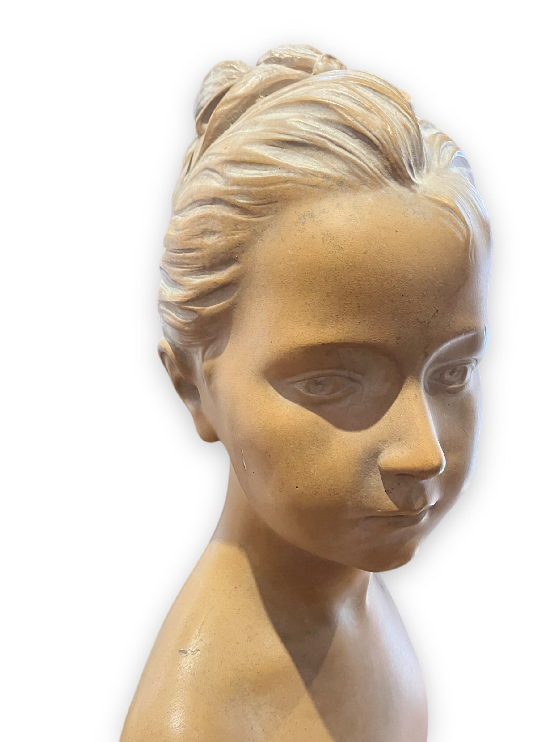 Bust of louise brongniart in patinated plaster after houdon