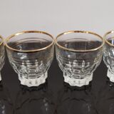 4 cups in transparent glass bordered gold