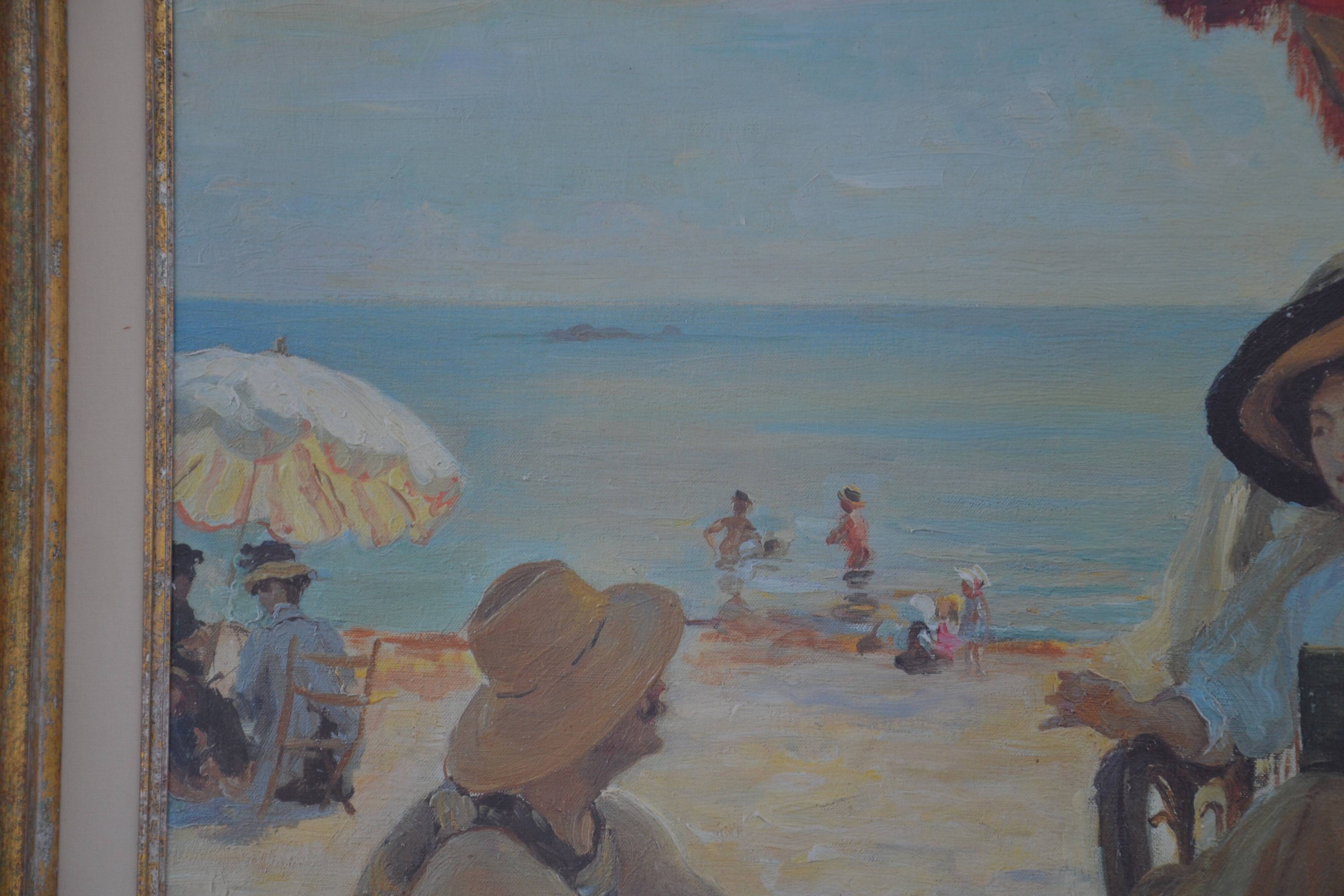 Painting Beach Scene Alfred Victor Fournier