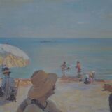 Painting Beach Scene Alfred Victor Fournier