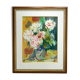 Framed floral oil painting, peony vase