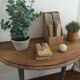 Antique painted wooden half-moon console table