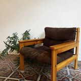 Vintage armchair – corduroy & pine