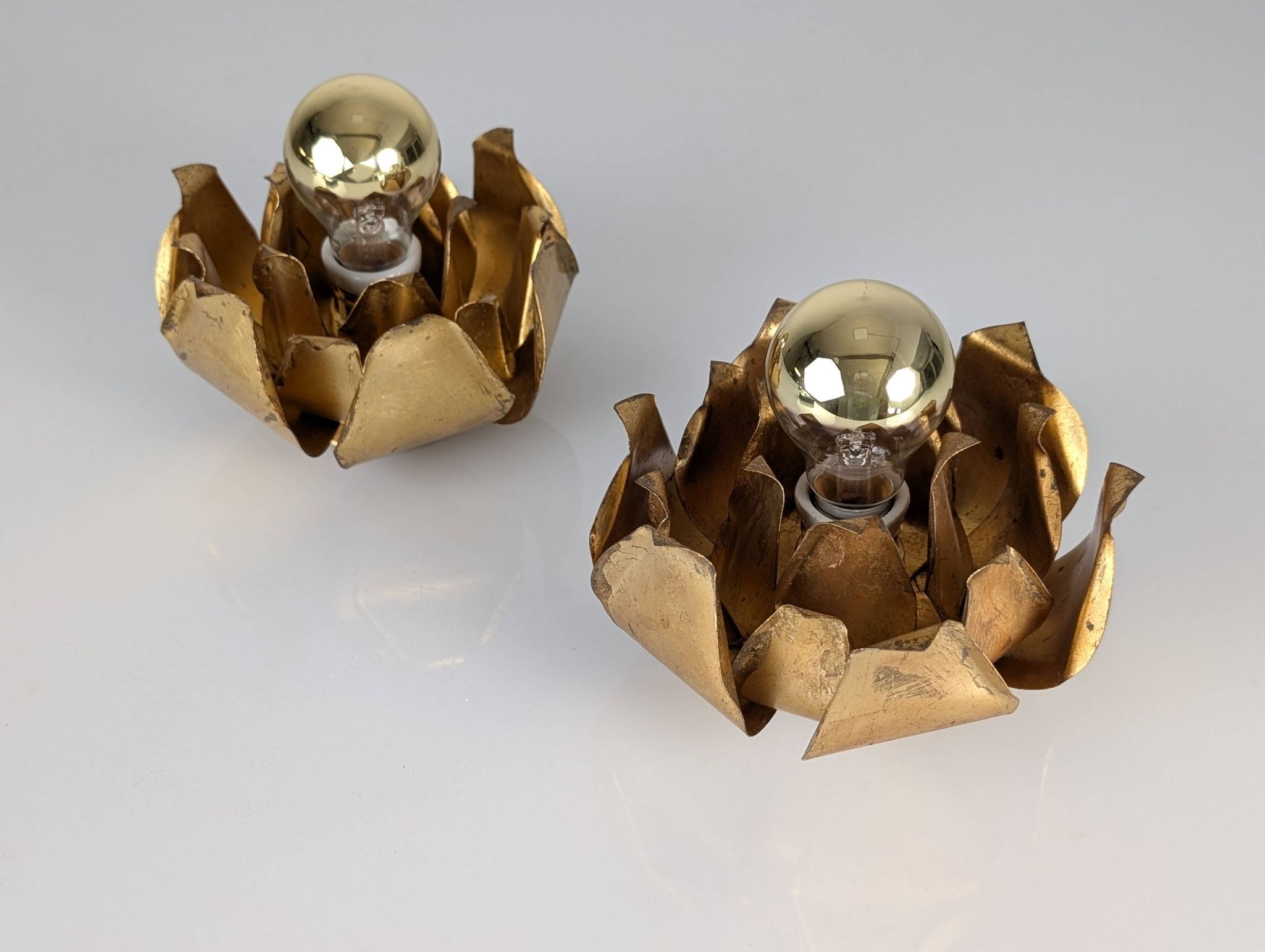 Pair of floral gilt metal wall sconces, Hans Kögl, 1970s