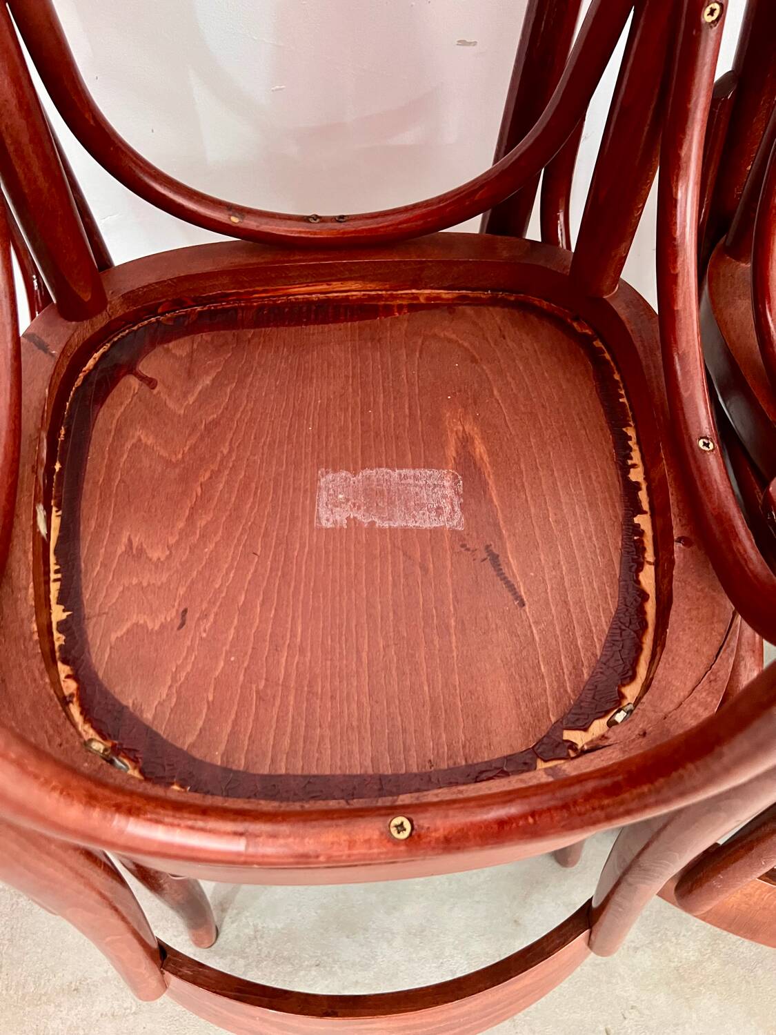 Set of 6 vintage 70s curved varnished wood bistro chairs