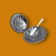 Vintage stainless steel and glass shell butter dish with knife