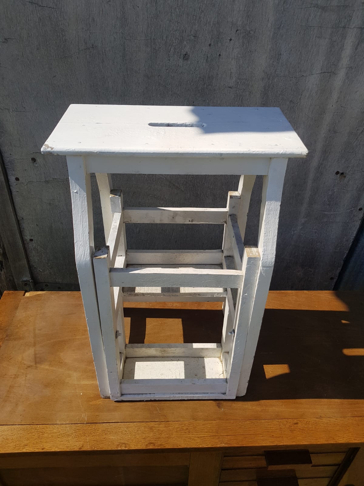 Former Escabeau Tabouret 3 Marches Bois White Escamotable Vintage