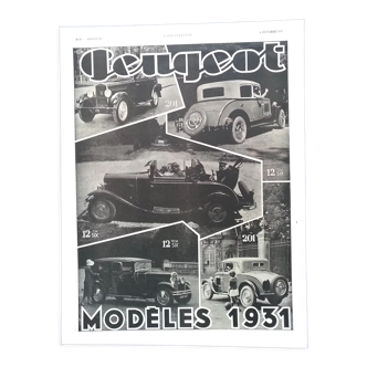 Publicité Peugeot modèles 1931 issue d'une revue 1930