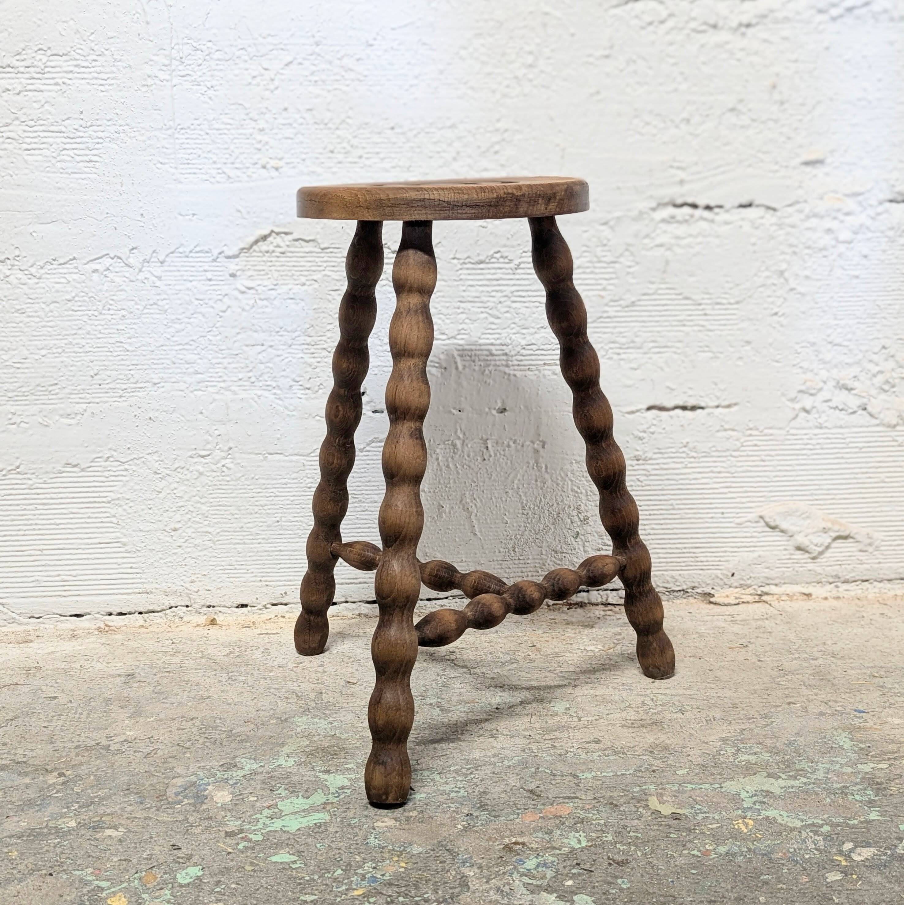 Turned wood tripod stool