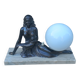 Art Deco lamp in cast iron and marble with a white opaline globe.