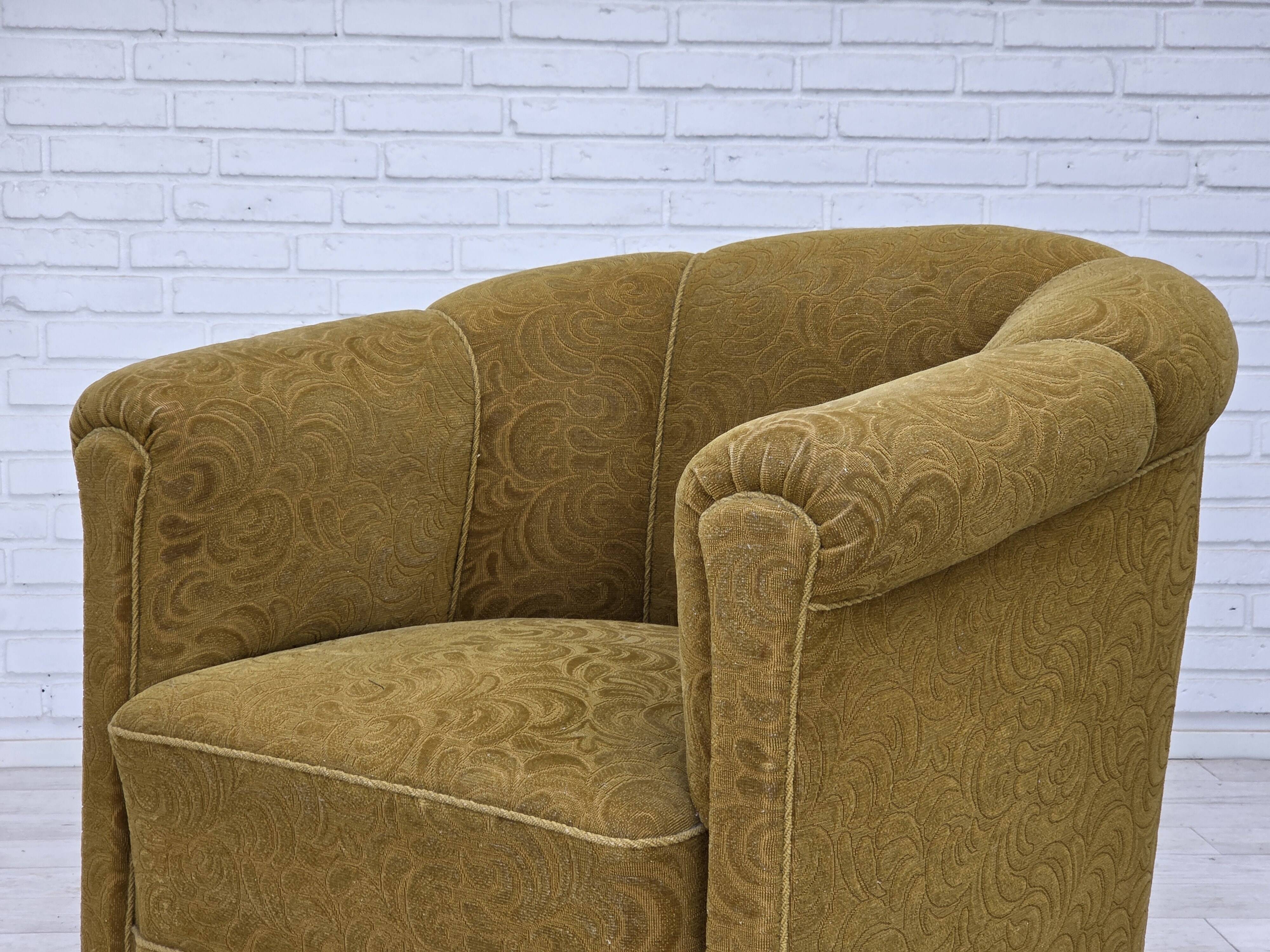 1950s, Danish relax armchair, light green furniture wool, oak wood.