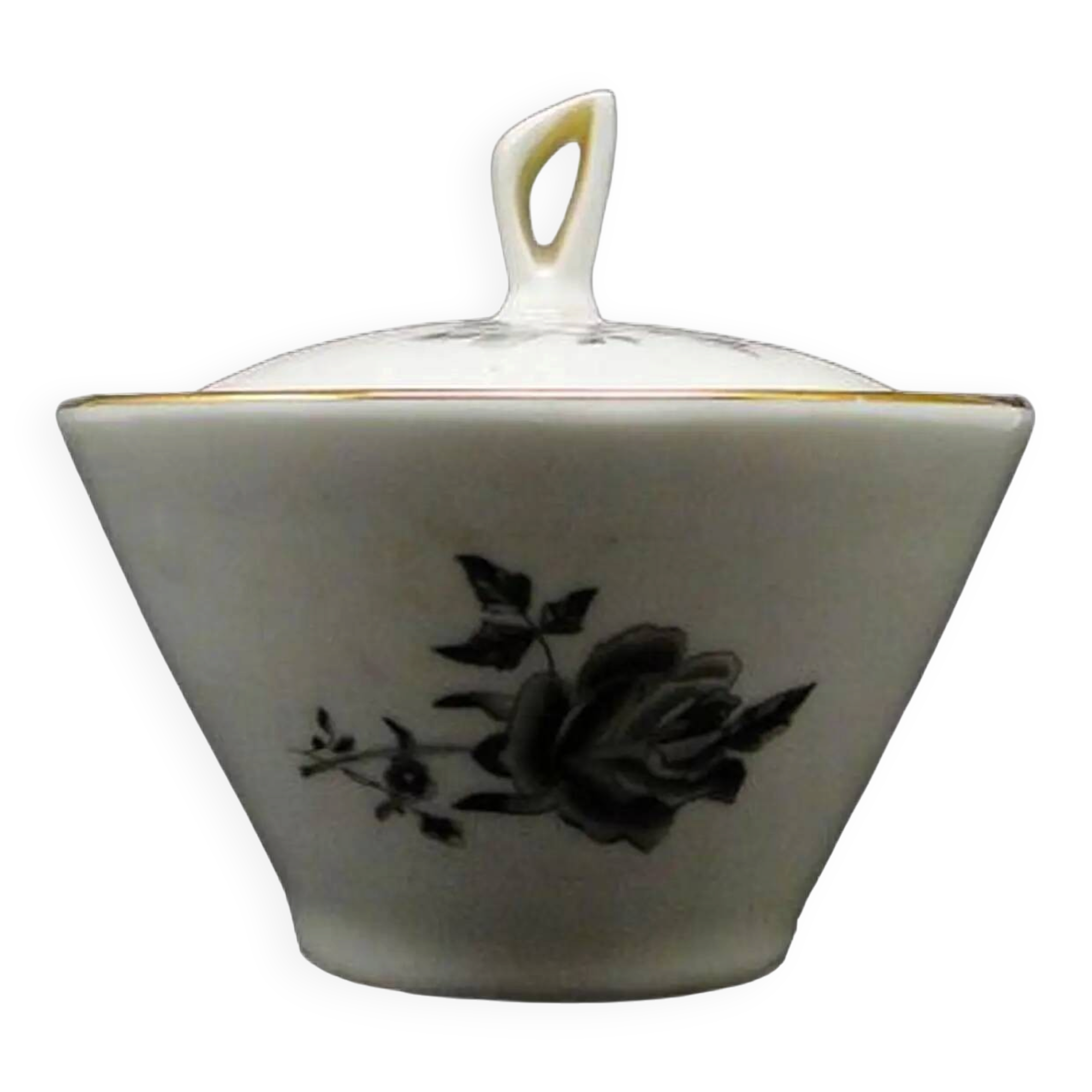 Art Nouveau sugar bowl, cream ceramics, Ćmielów, Poland, 1960s