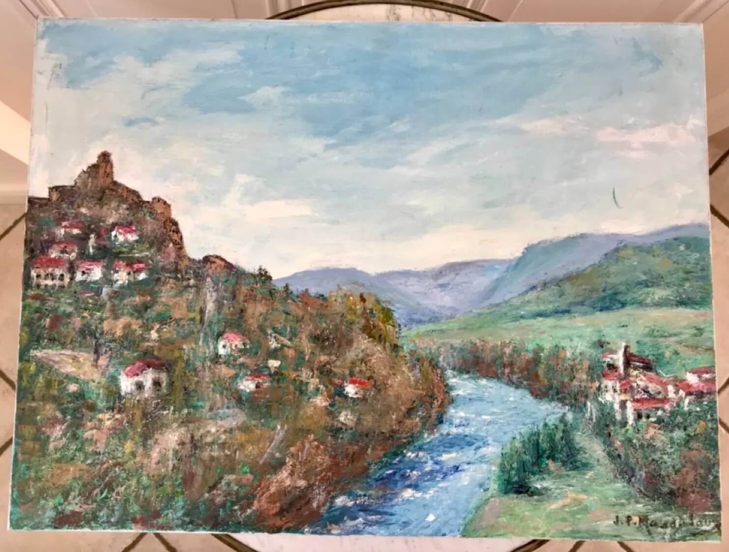 Oil painting on canvas castle signed vintage